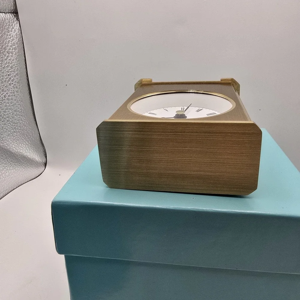 Vintage Tiffany & Co Brass Desktop Clock with Original Box